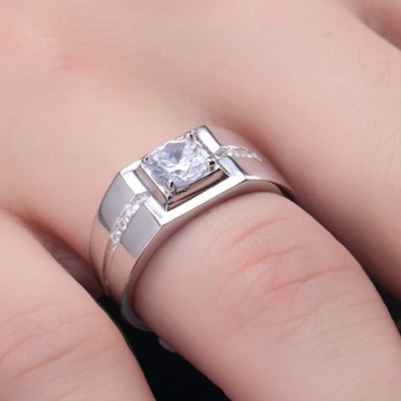 Men Moissanite Ring Engagement Ring 925 Sterling Silver Band for Men (M119) - Picture 6 of 8